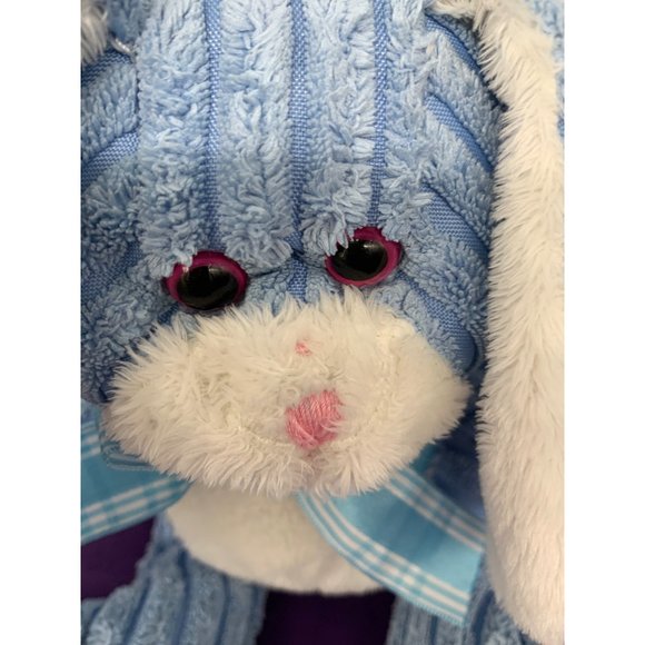 Kids of America Corp Blue Corduroy Plush Stuffed Animal Bunny Blue Bow Pink Plas - Picture 2 of 11